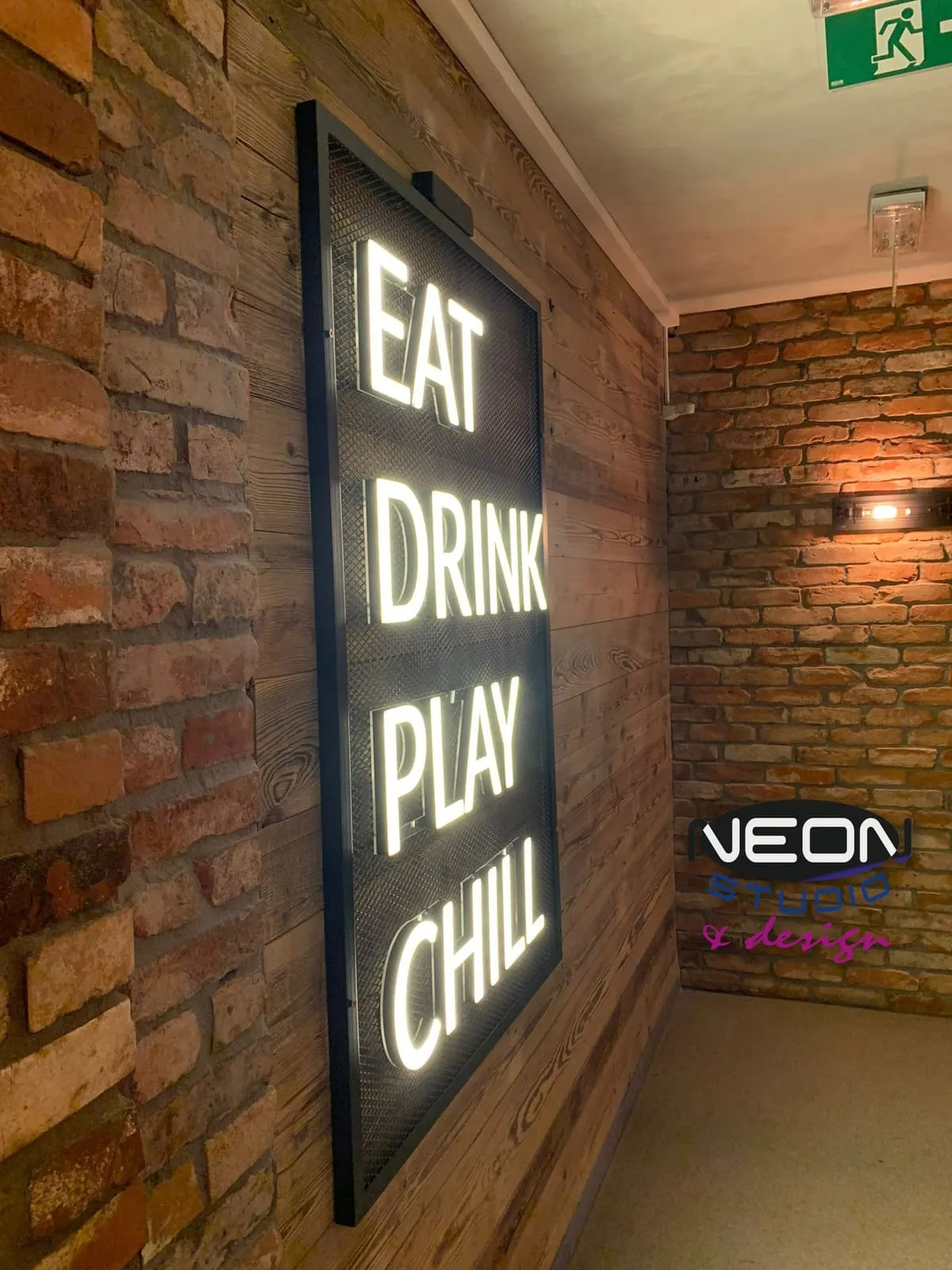 White LED neon inside a bar – Eat Drink Play Chill