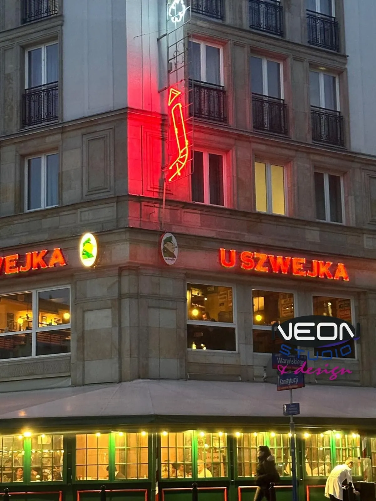 3D letters above the entrance to the U Szwejka restaurant